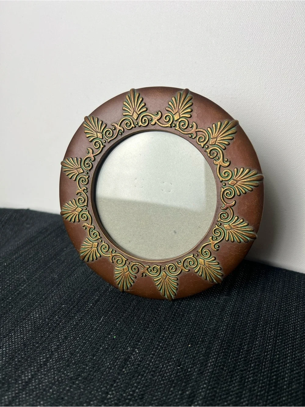 Vintage Carr 1999 Round Picture Frame Bronze Ornate Palmette Scroll Design